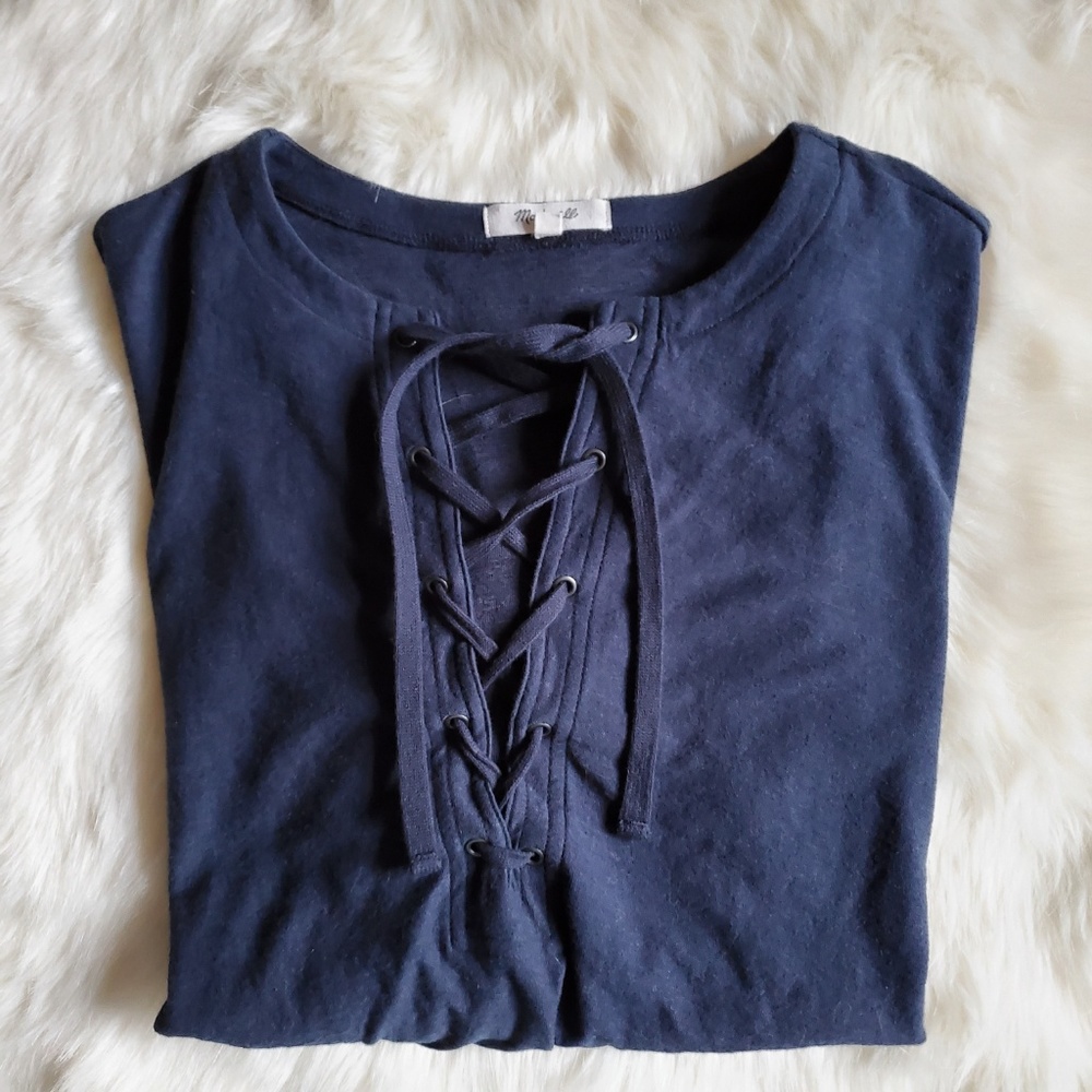 Madewell Libra Lace Up Top Navy Blue Size Small - Picture 6 of 8